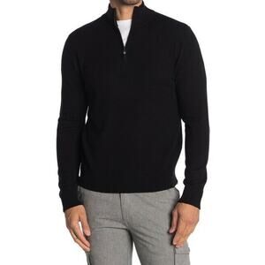 Thomas Dean Pullover Sweater 1/4 Zip Long Sleeves Stand-Up Collar Black Small